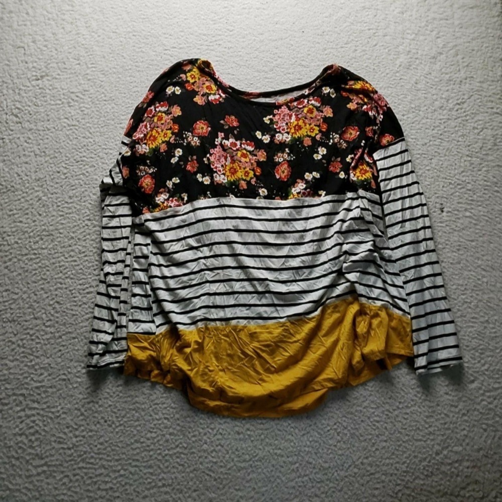 A.n.a Shirt Womens Plus 2X Multicolor Scoop Neck Long Sleeve Stripe Tunic Top